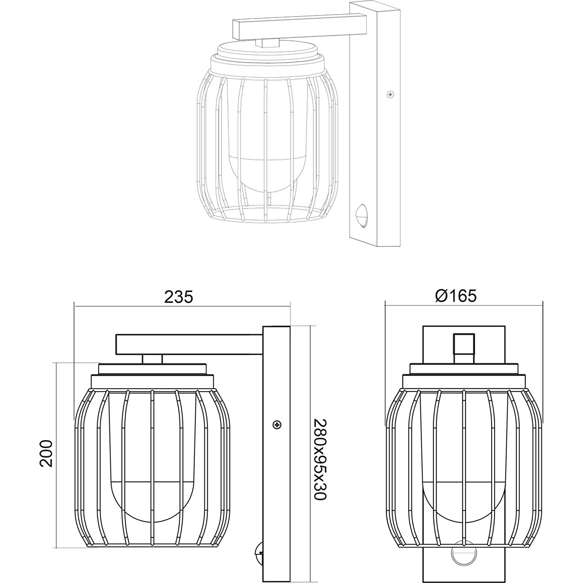 LED Tuinverlichting met Bewegingssensor - Wandlamp - Trion Tinolo - E27 Fitting - Spatwaterdicht IP44 - Rond - Mat Antraciet - Aluminium