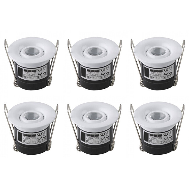 LED Veranda Spot Verlichting 6 Pack Inbouw Rond 1W Natuurlijk Wit 4200K Mat Wit Aluminium Ø41mm