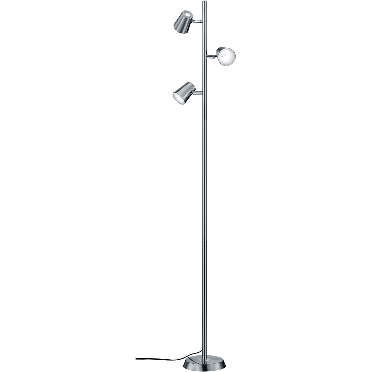 LED Vloerlamp - Trion Narca - 20.7W - Warm Wit 3000K - 3-lichts - Dimbaar - Rond - Mat Nikkel - Aluminium