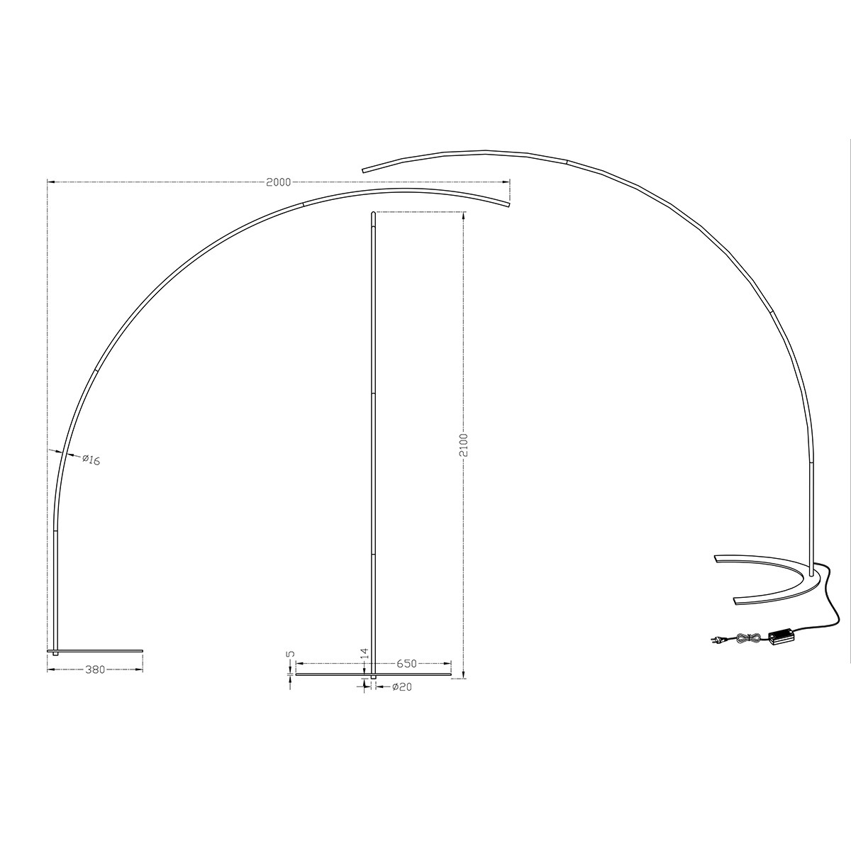 LED Vloerlamp - Trion Shio - 18W - Warm Wit 3000K - 1-lichts - Dimbaar - Rond - Mat Zwart - Aluminium