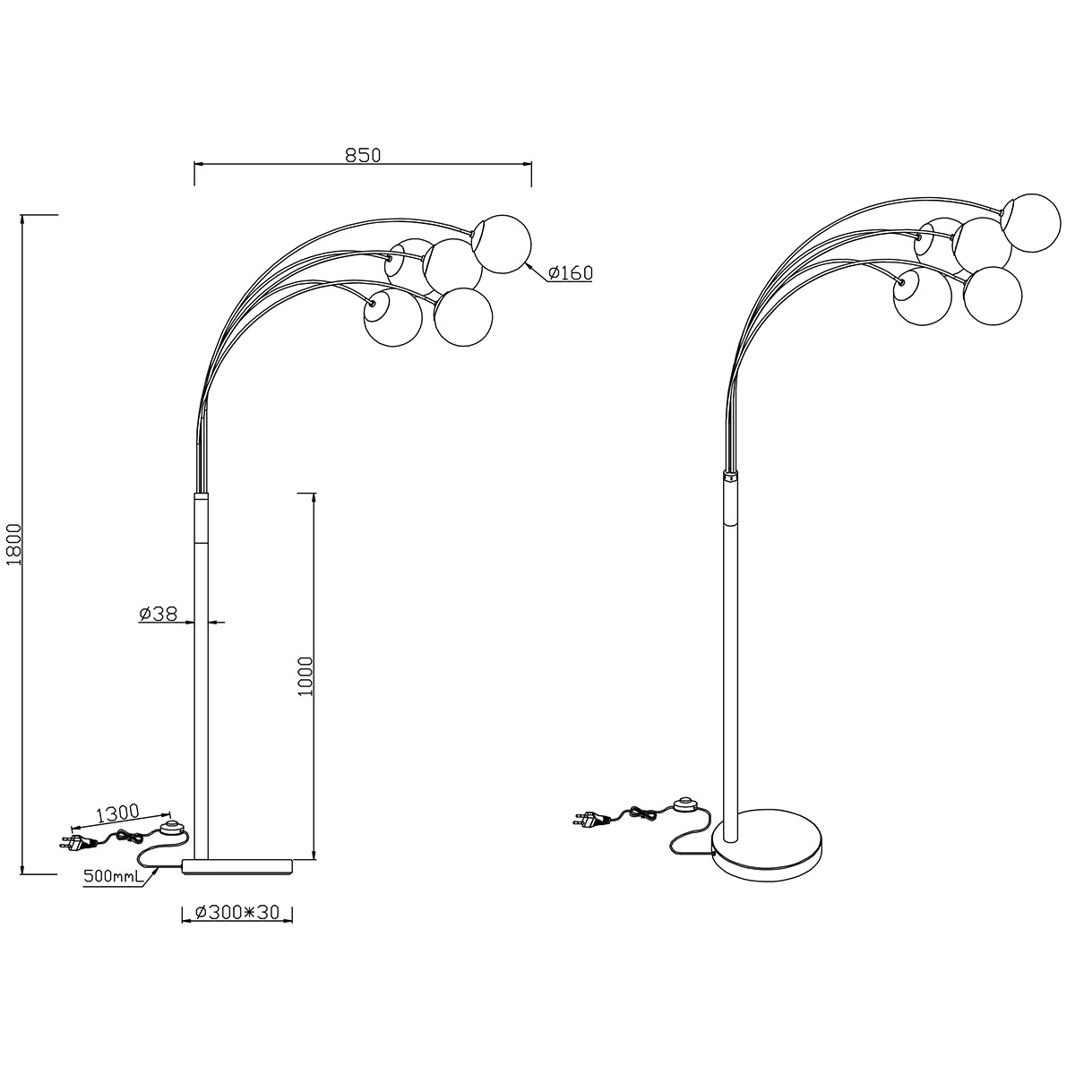 LED Vloerlamp - Trion Balina - E14 Fitting - Rond - Mat Antraciet - Aluminium