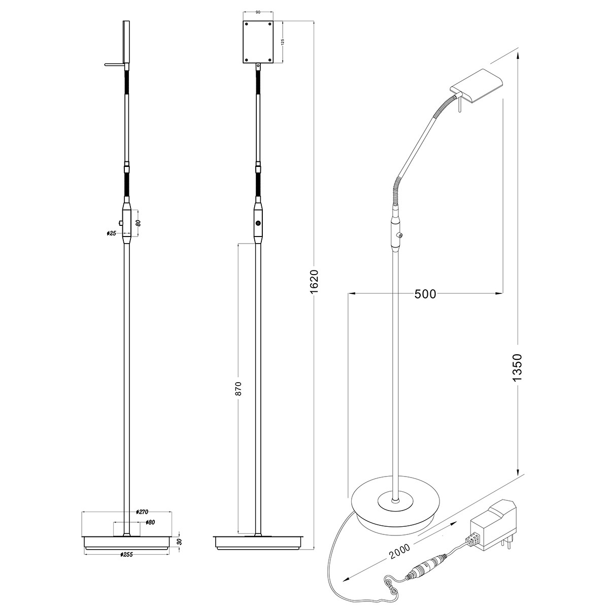 LED Vloerlamp - Trion Bernaro - 12W - Warm Wit 3000K - Dimbaar - Rond - Mat Nikkel - Aluminium