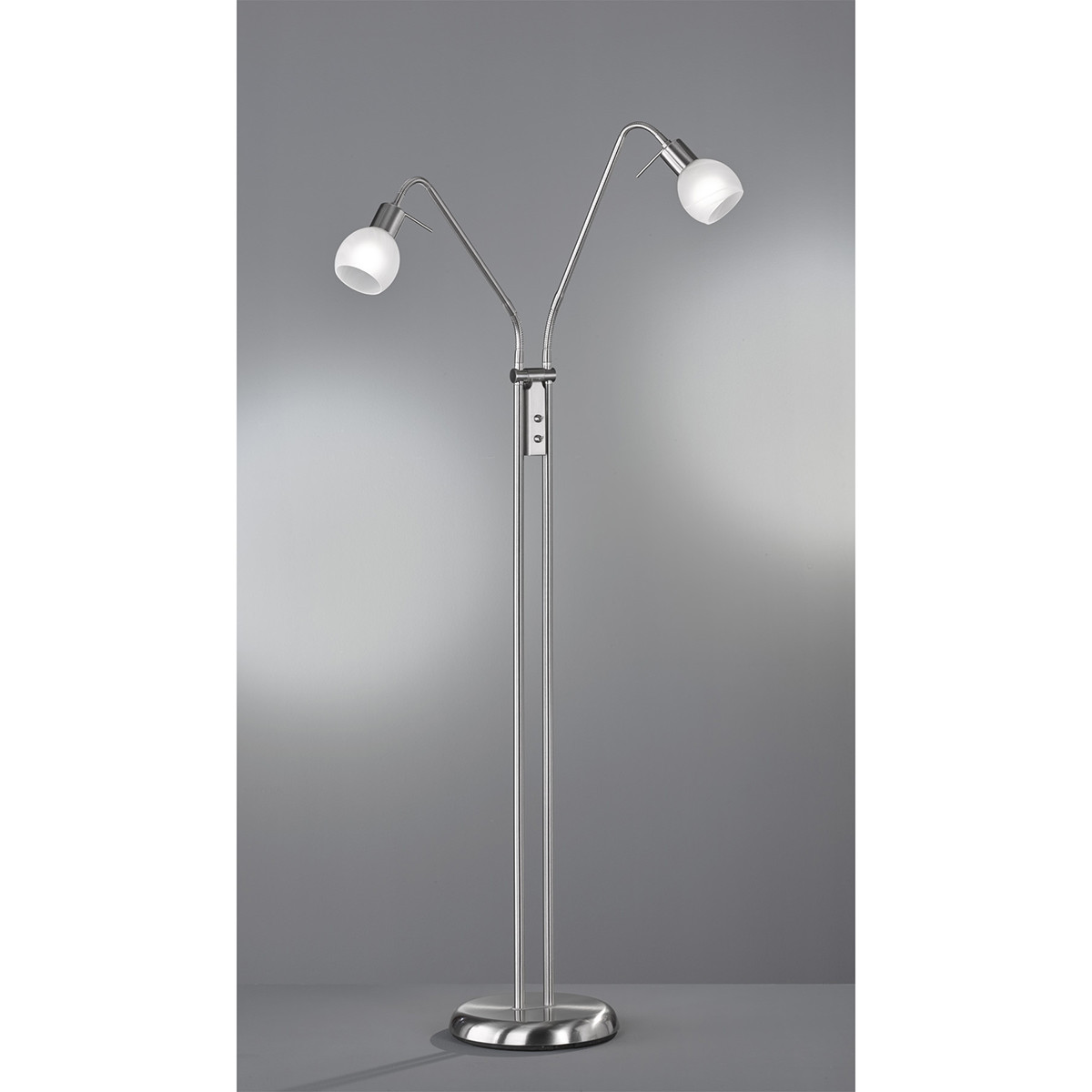 LED Vloerlamp - Trion Besina - E14 Fitting - 2-lichts - Flexibele Arm - Rond - Mat Nikkel - Aluminium