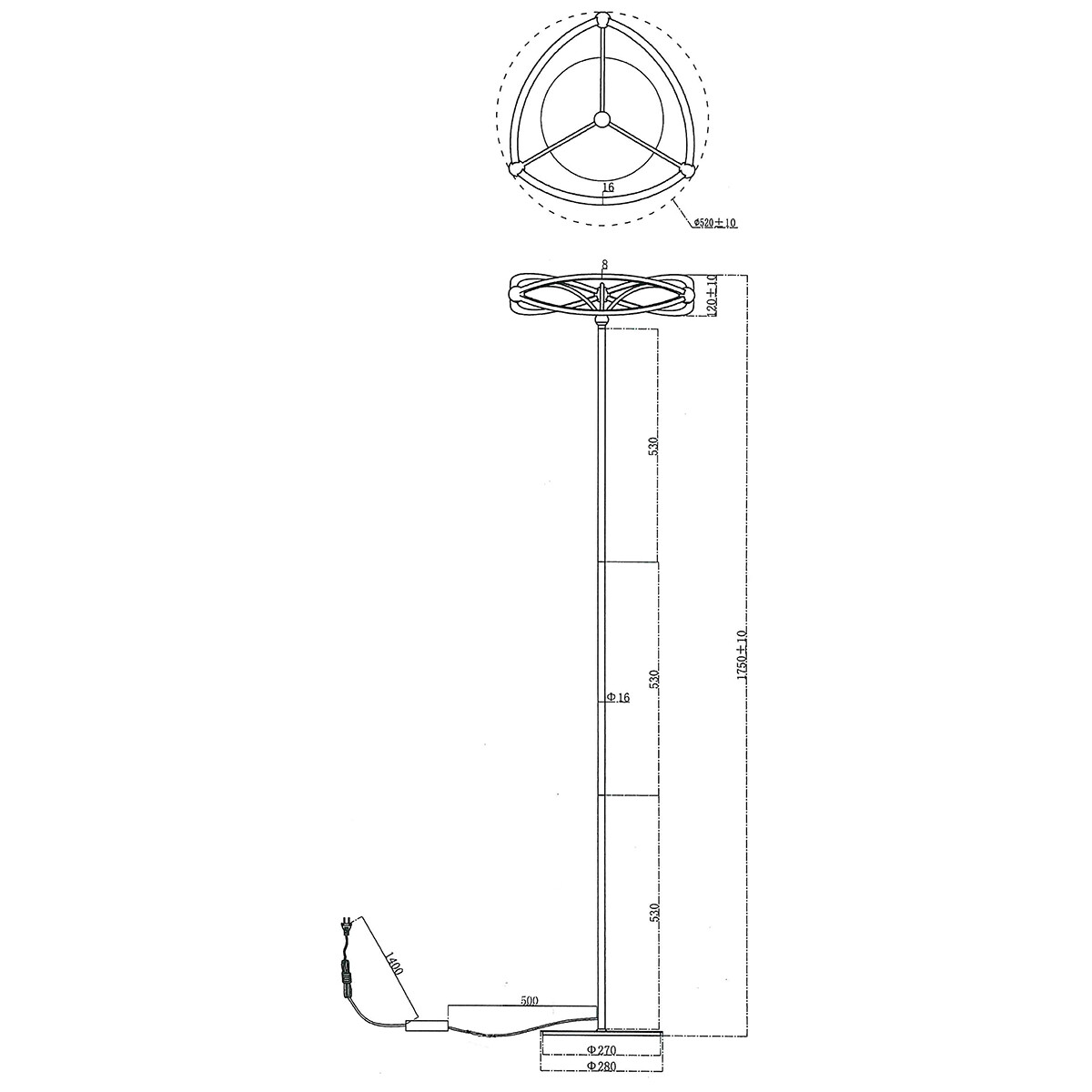 LED Vloerlamp - Trion Charis - 31W - Warm Wit 3000K - Dimbaar - Rond - Mat Goud - Aluminium