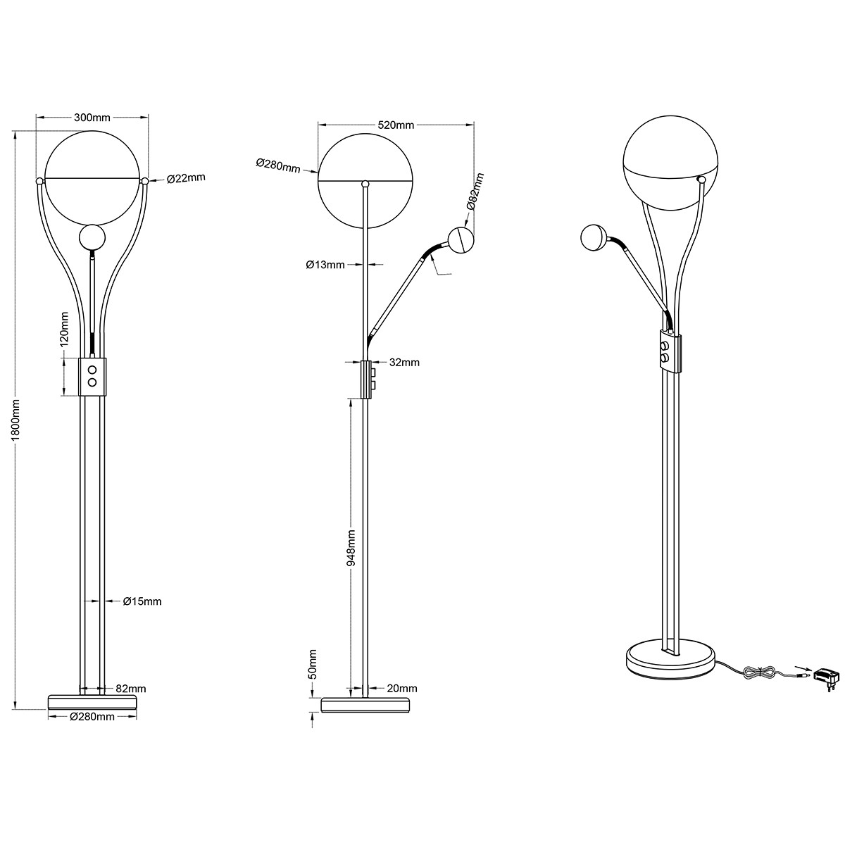 LED Vloerlamp - Trion Chiso - 25W - Warm Wit 3000K - 2-lichts - Dimbaar - Rond - Glans Chroom - Aluminium