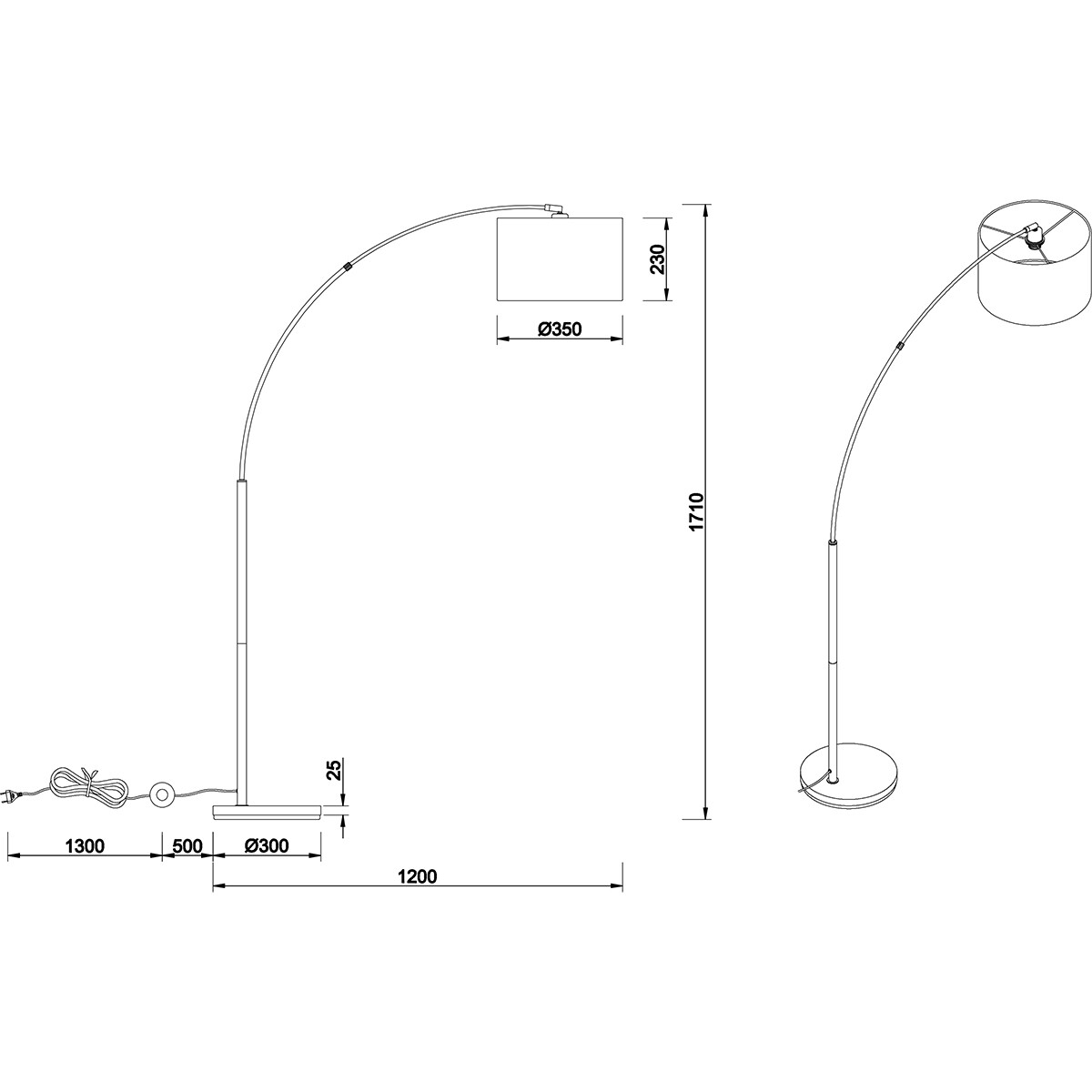 LED Vloerlamp - Trion Corry - E27 Fitting - Rond - Mat Zwart - Aluminium