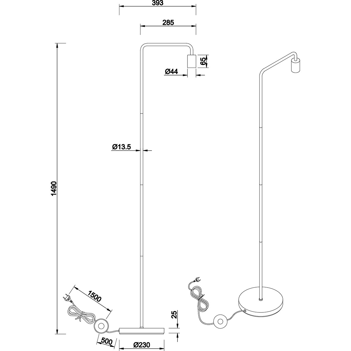 LED Vloerlamp - Trion Dolla - E27 Fitting - 1-lichts - Rond - Mat Zwart - Aluminium