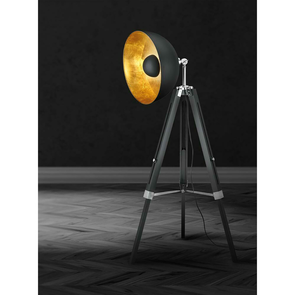 LED Vloerlamp - Trion Legie - E27 Fitting - 1-lichts - Verstelbaar - Rond - Mat Zwart - Hout/Aluminium