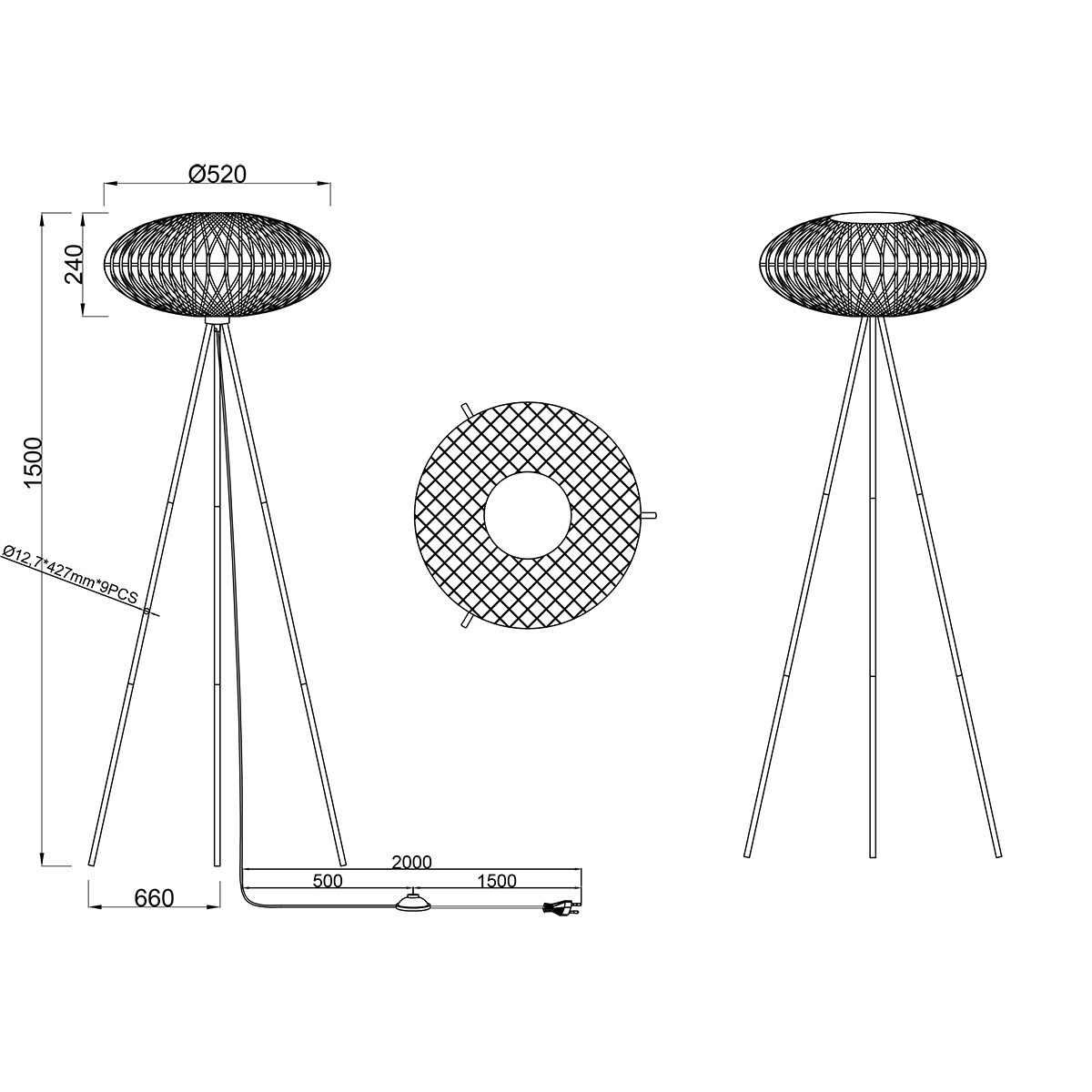 LED Vloerlamp - Trion Eddie - E27 Fitting - Rond - Mat Zwart - Metaal