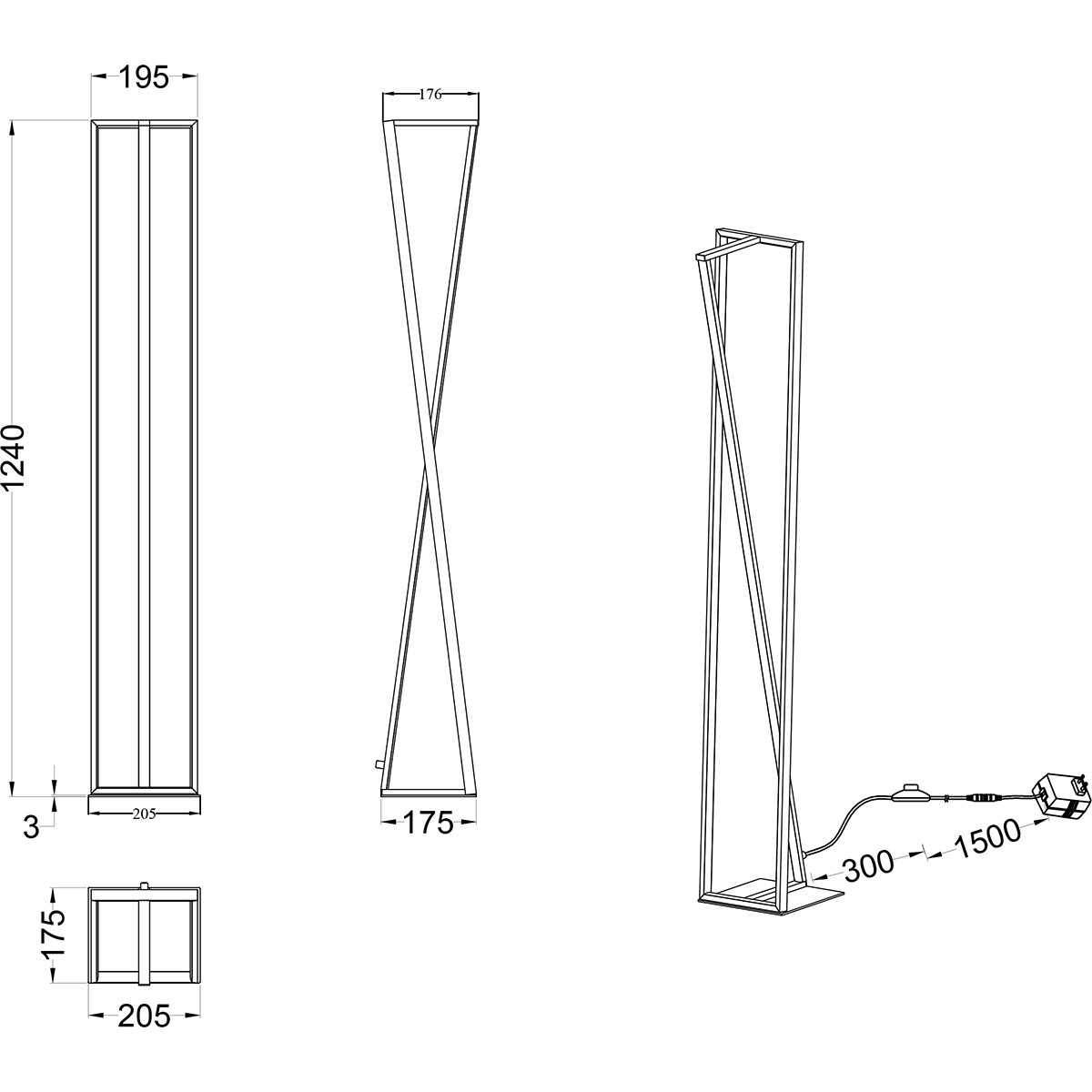 LED Vloerlamp - Trion Ediyon - 26W - Aanpasbare Kleur - Rechthoek - Mat Zwart - Aluminium