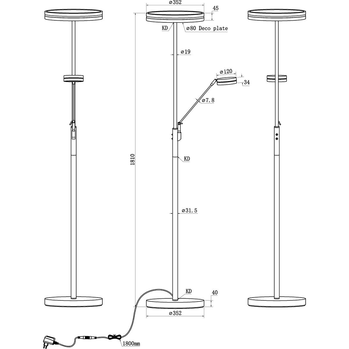 LED Vloerlamp - Trion Franco - 41.5W - Aanpasbare Kleur - Dimbaar - Rond - Mat Nikkel - Aluminium