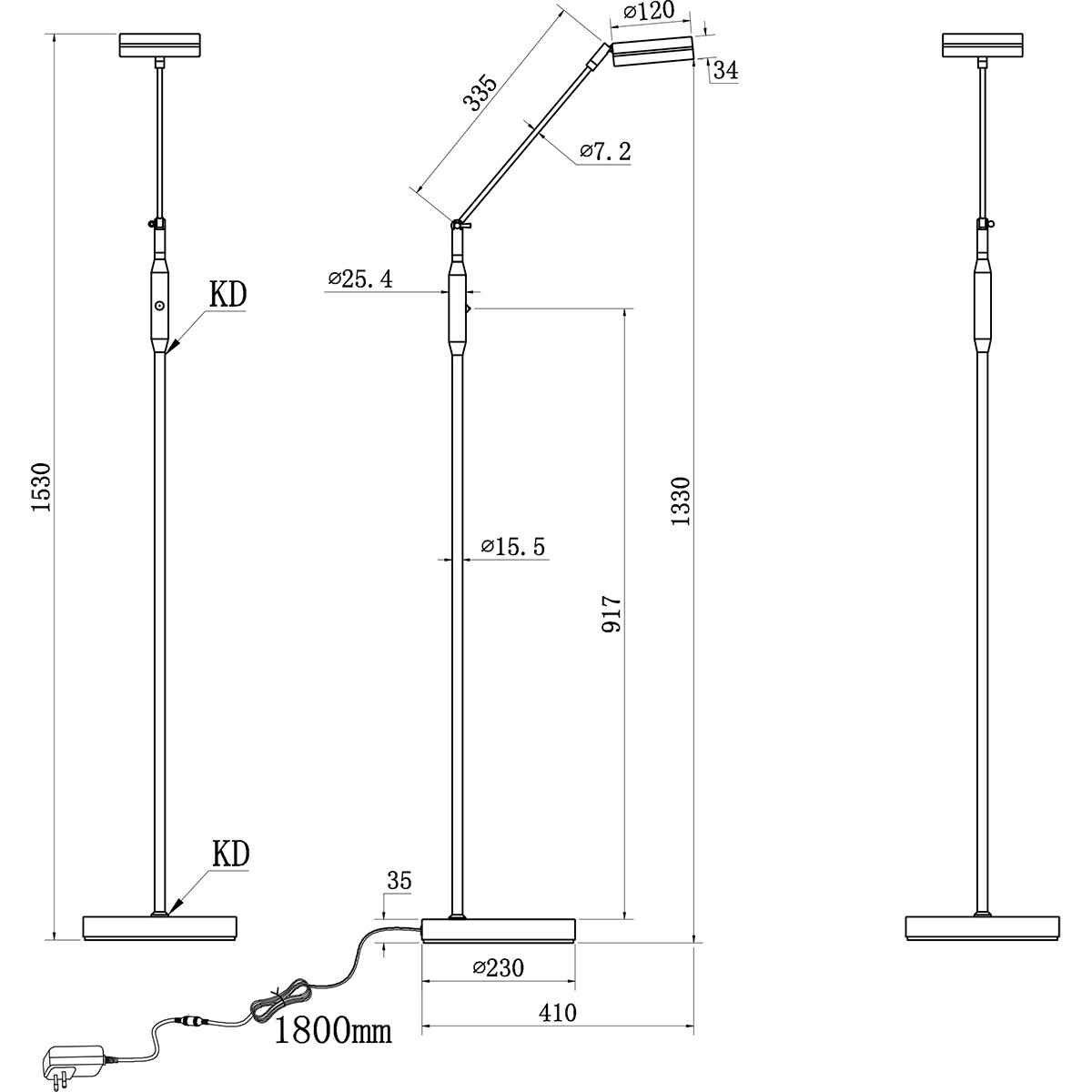 LED Vloerlamp - Trion Franco - 6.5W - Aanpasbare Kleur - Dimbaar - Rond - Mat Antraciet - Aluminium