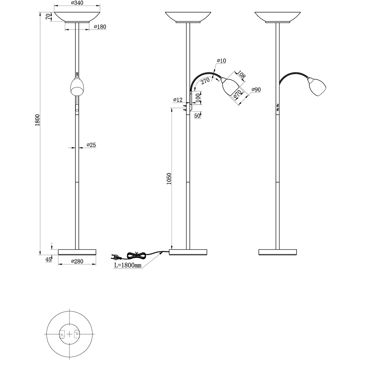 LED Vloerlamp - Trion Germin - E27 Fitting - Rond - Roestkleur - Aluminium