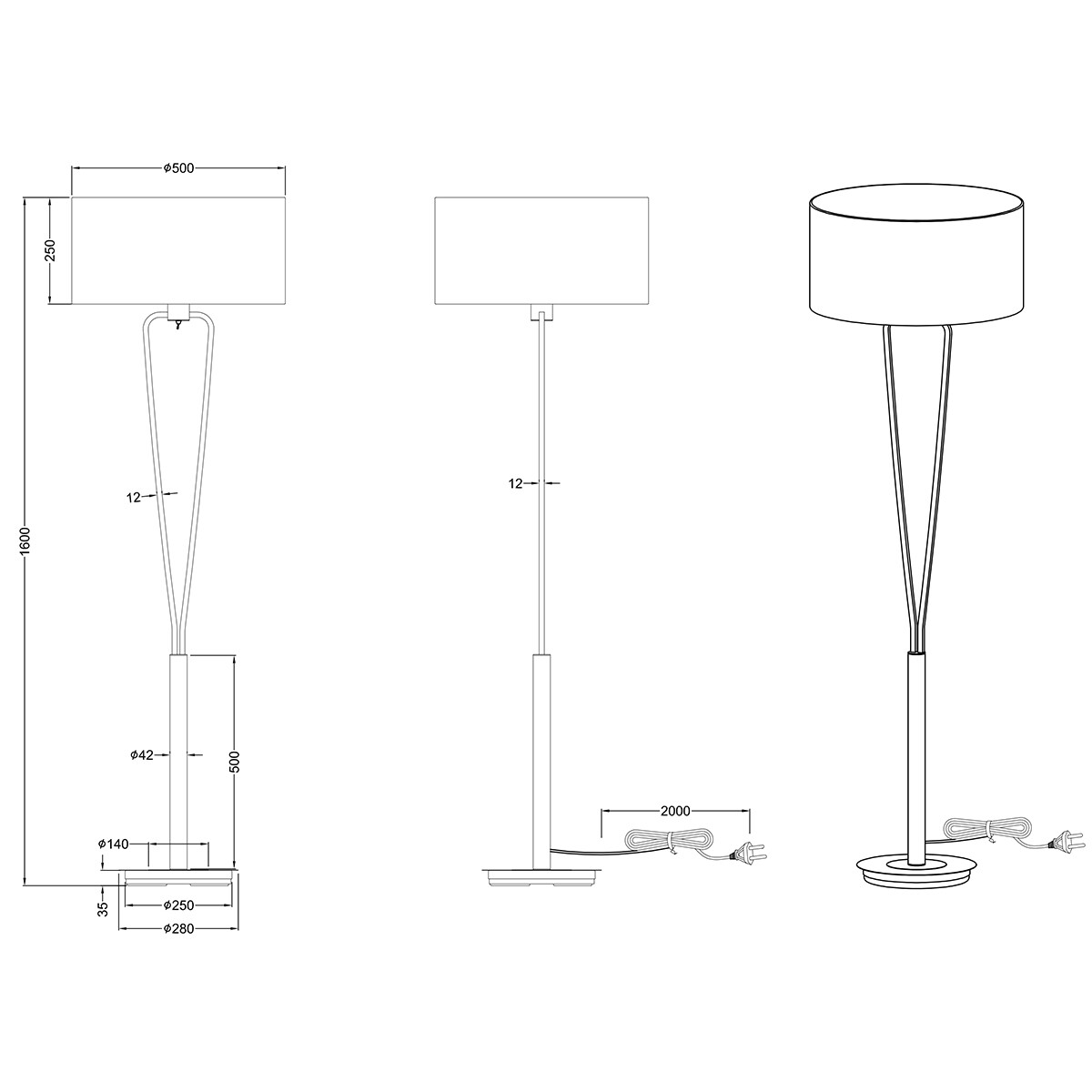 LED Vloerlamp - Trion Hilton - E27 Fitting - Rond - Mat Goud - Aluminium