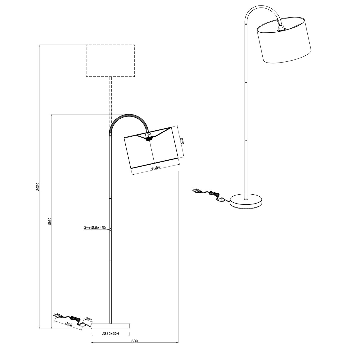 LED Vloerlamp - Trion Hostons - E27 Fitting - Rond - Flexibel - Mat Zwart - Aluminium