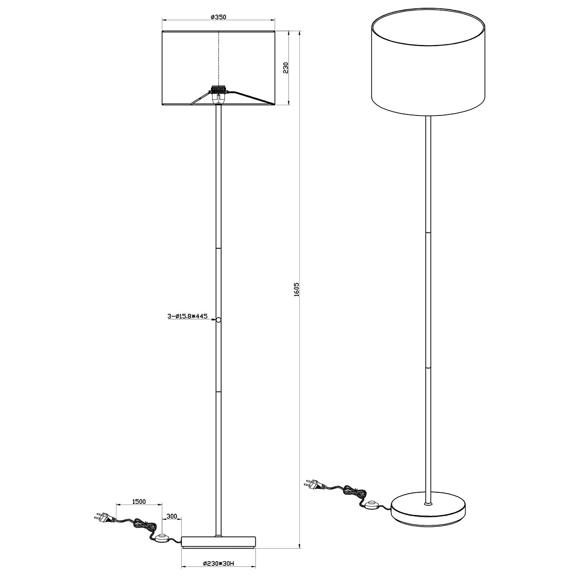 LED Vloerlamp - Trion Hostons - E27 Fitting - Rond - Mat Zwart - Aluminium