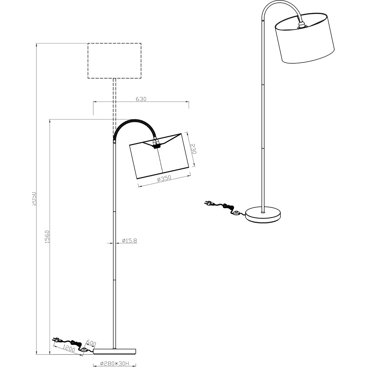 LED Vloerlamp - Trion Julina - E27 Fitting - Verstelbaar - Rond - Beige - Textiel