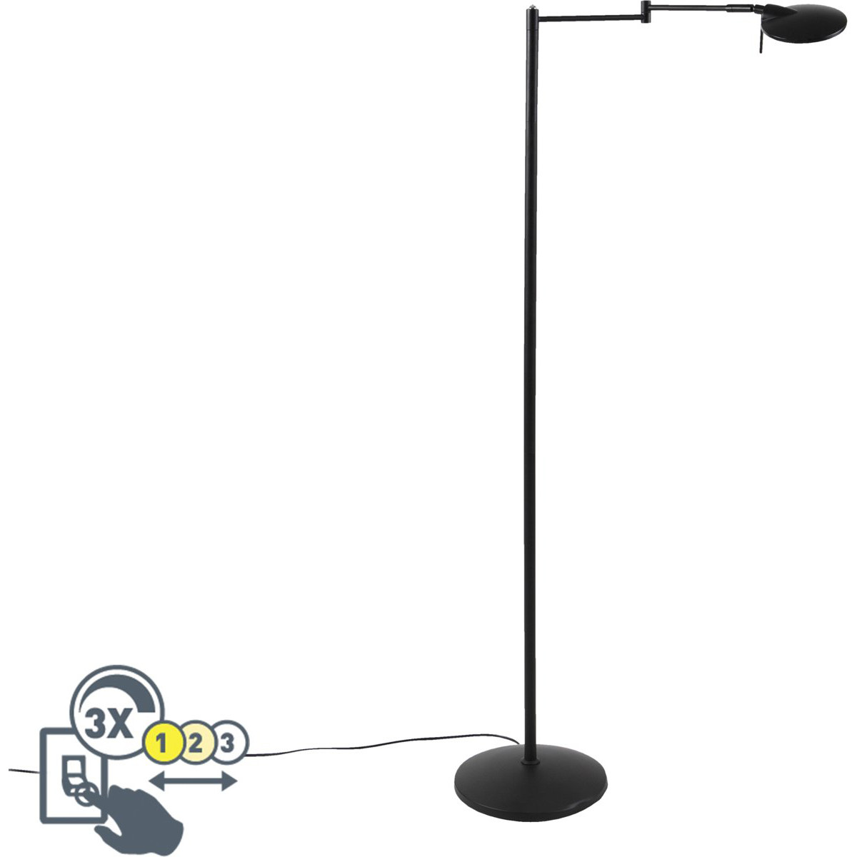 LED Vloerlamp - Trion Kazin - 8W - Warm Wit 3000K - Dimbaar - Rond - Mat Zwart - Aluminium