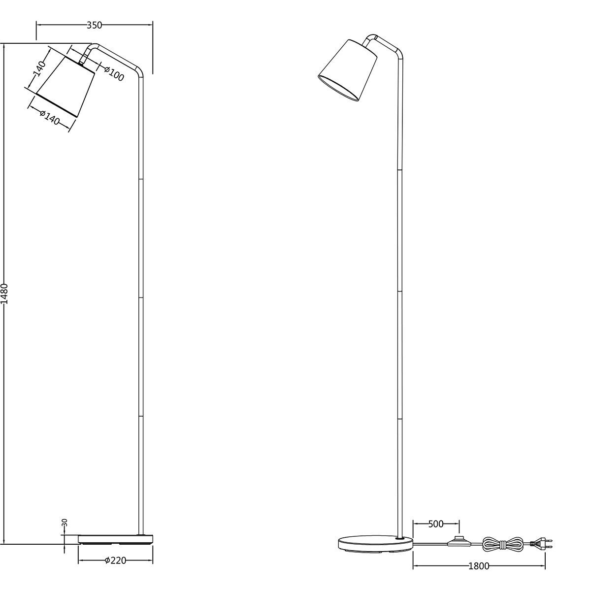 LED Vloerlamp - Trion Kido - E27 Fitting - Verstelbaar - Rond - Mat Wit - Metaal