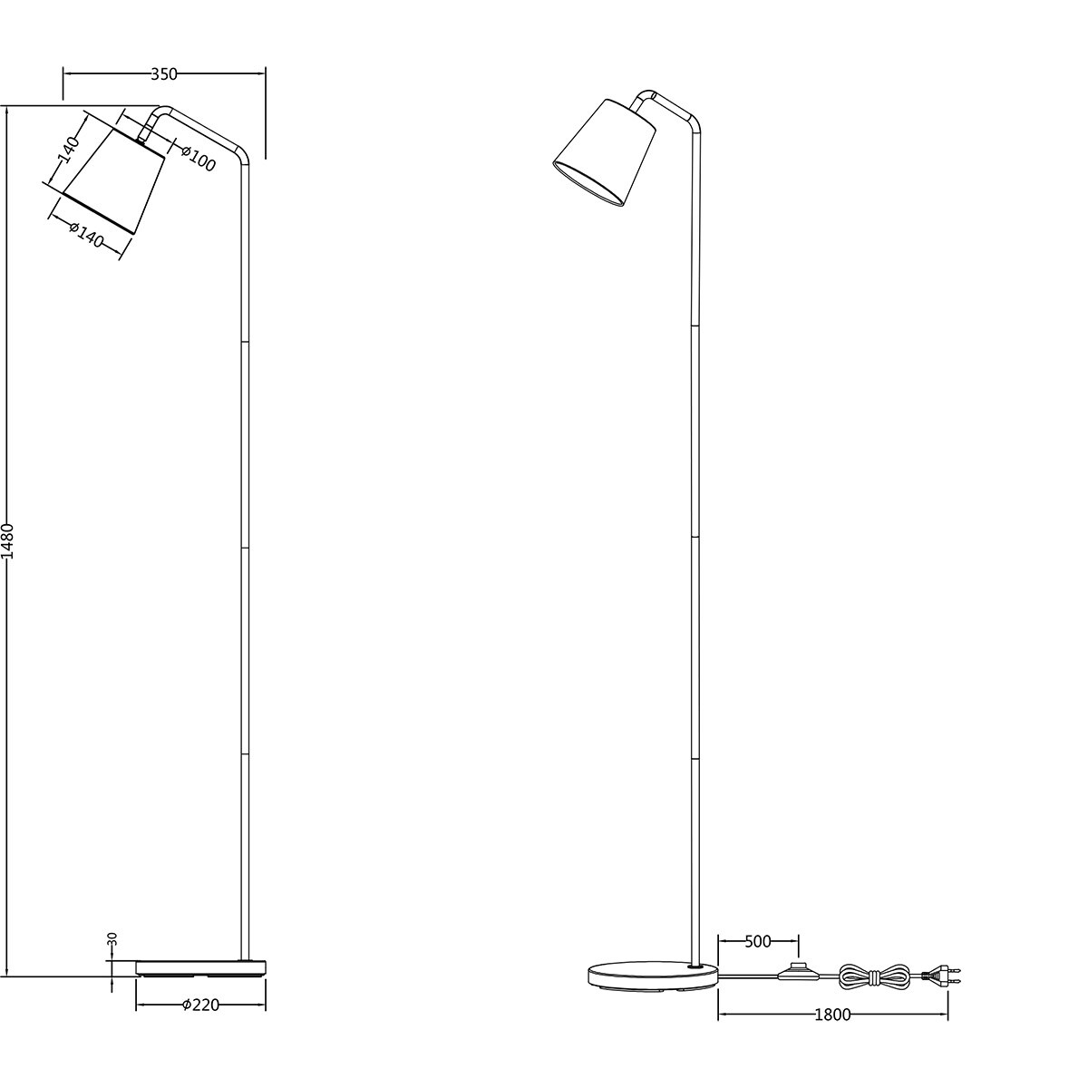 LED Vloerlamp - Trion Kido - E27 Fitting - Verstelbaar - Rond - Mat Zwart - Metaal