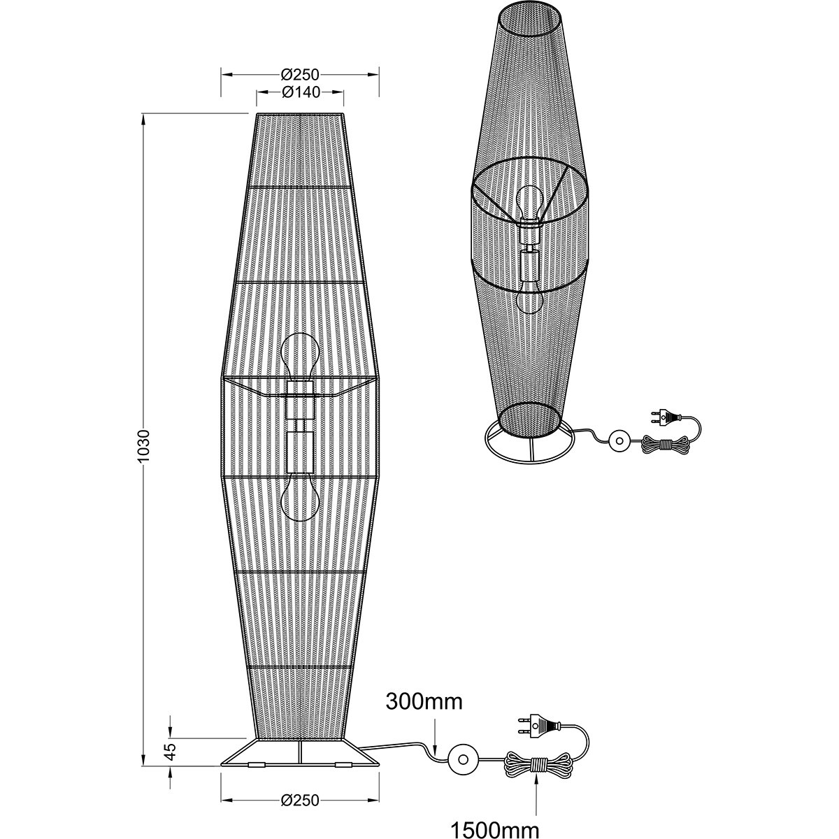 LED Vloerlamp - Trion Kimi - E27 Fitting - 2-lichts - Rond - Bruin - Papier