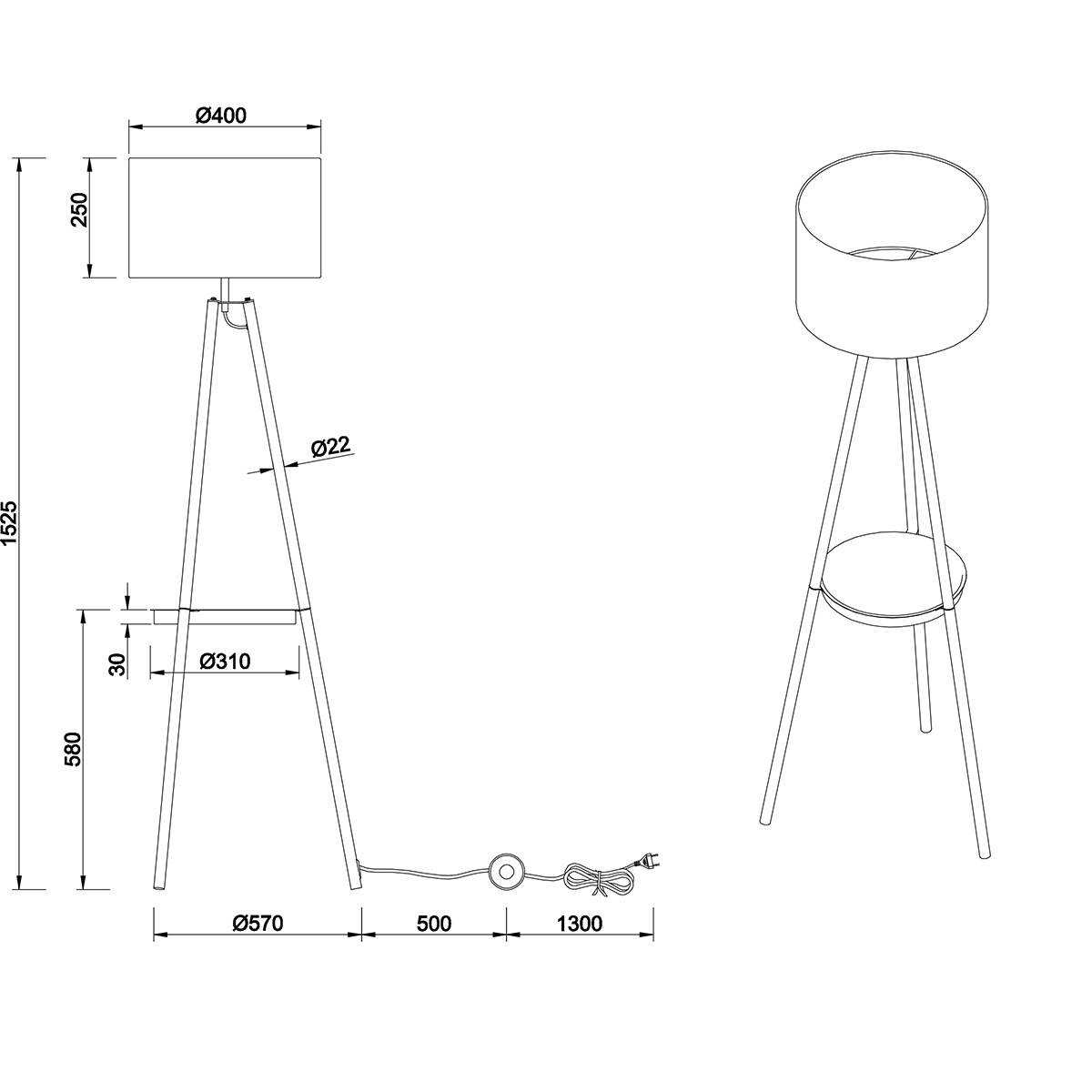 LED Vloerlamp - Trion Loet - E27 Fitting - Rond - Coffee - Metaal