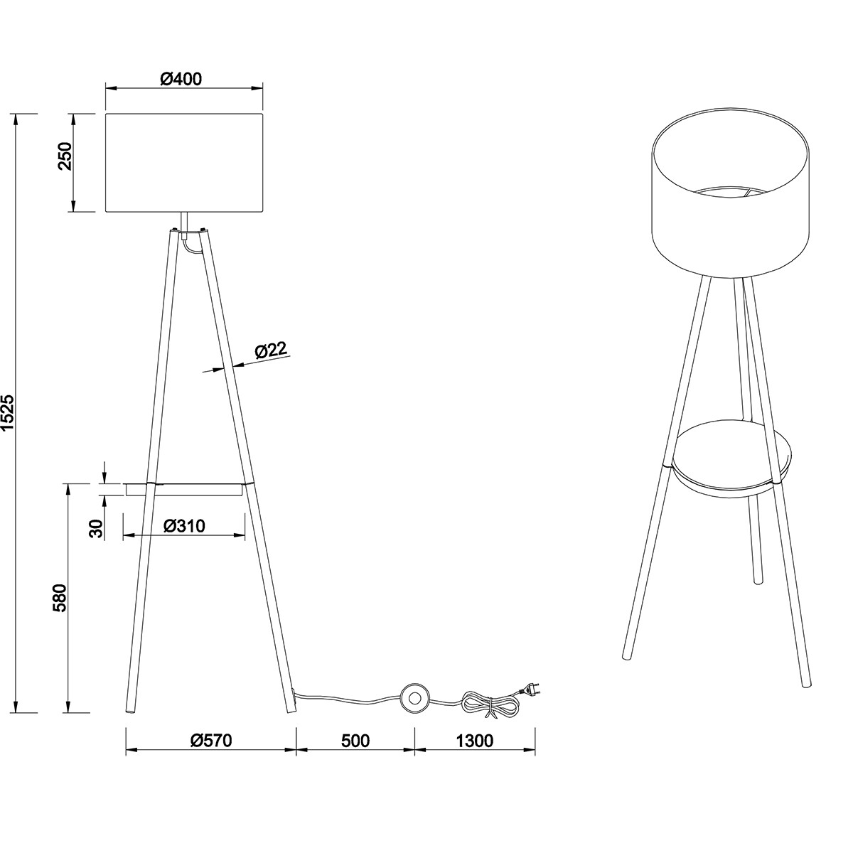 LED Vloerlamp - Trion Loet - E27 Fitting - Rond - Mat Zwart - Metaal