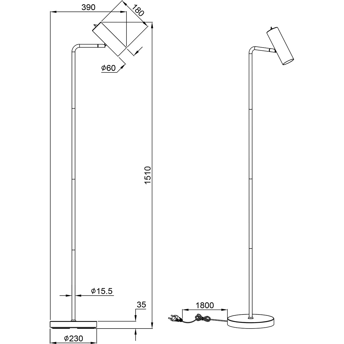 LED Vloerlamp - Trion Milona - GU10 Fitting - 1-lichts - Rond - Mat Nikkel - Aluminium