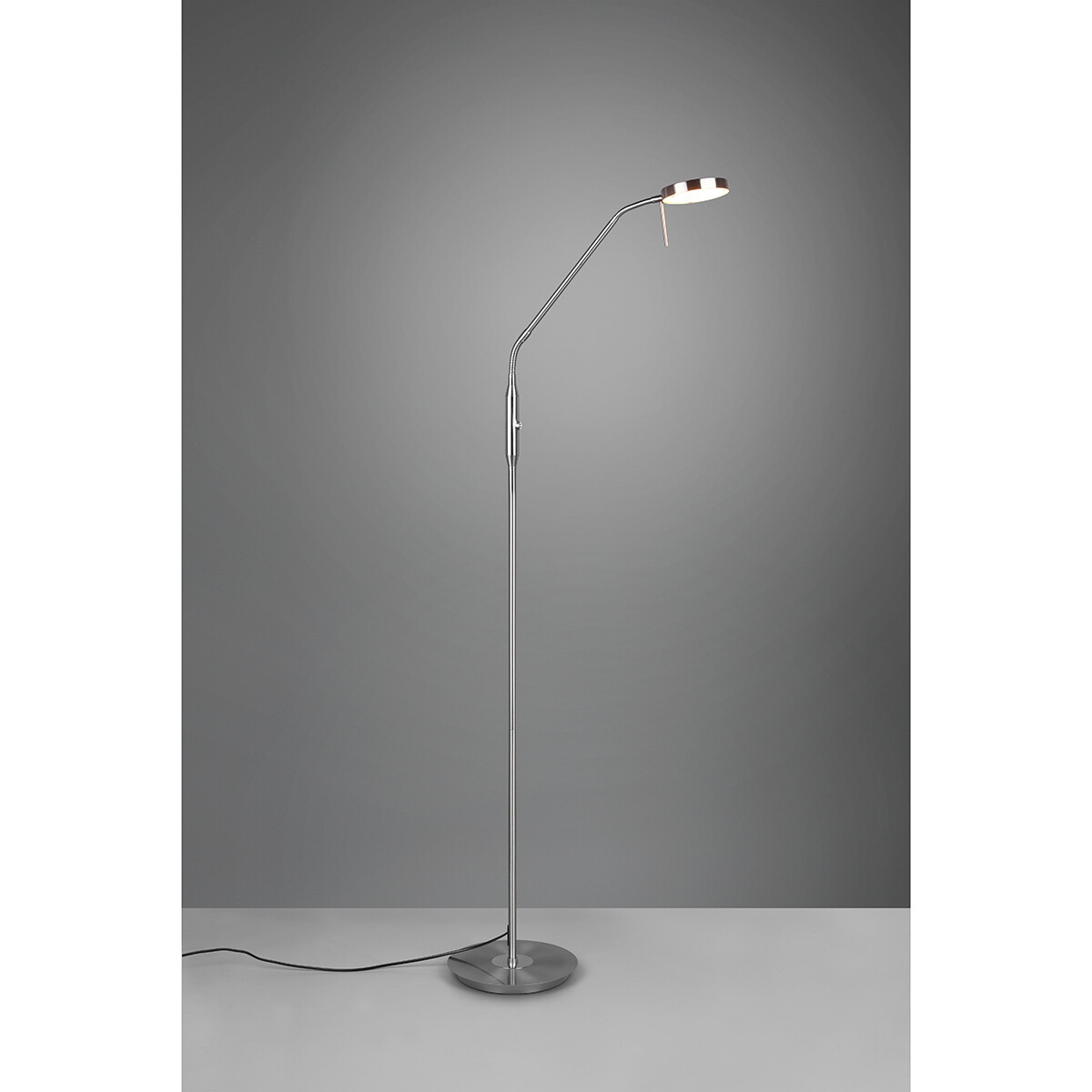 LED Vloerlamp - Trion Monzino - 12W - Aanpasbare Kleur - Dimbaar - Rond - Mat Nikkel - Aluminium