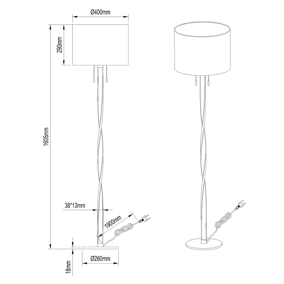 LED Vloerlamp - Trion Ninda - E27 Fitting - 14W - Warm Wit 3000K - Rond - Mat Goud - Aluminium