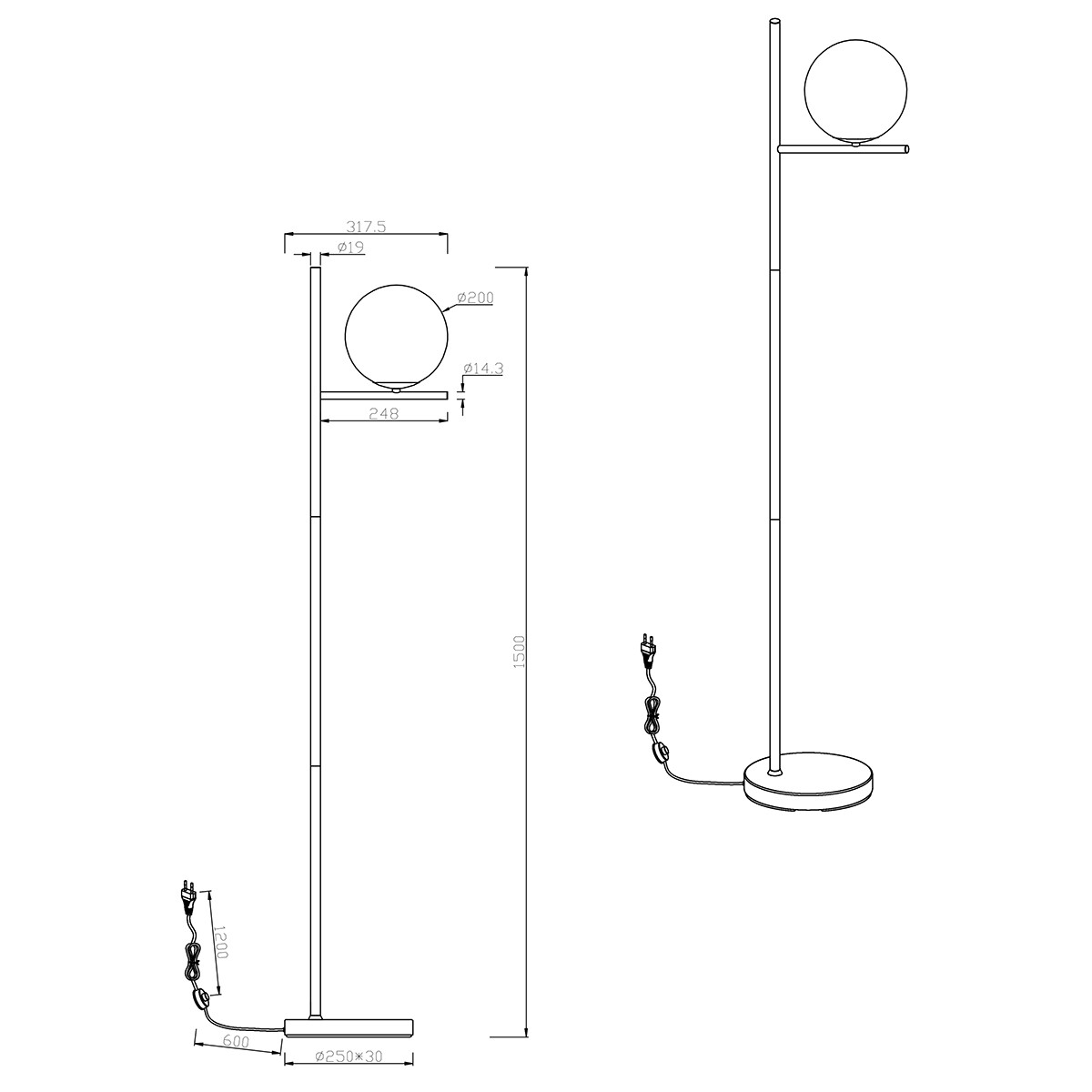 LED Vloerlamp - Trion Pora - E14 Fitting - Rond - Mat Goud - Aluminium