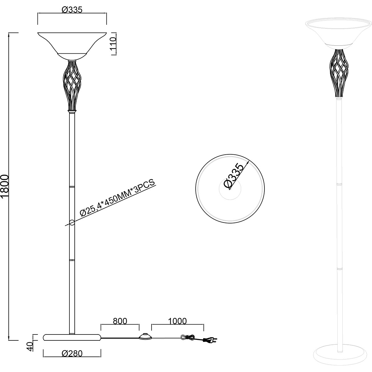 LED Vloerlamp - Trion Rustina - E27 Fitting - 2-lichts - Rond - Roestkleur - Aluminium