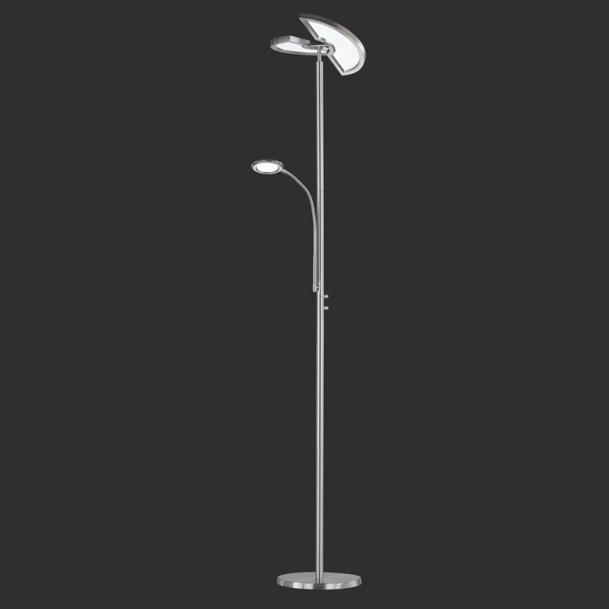 LED Vloerlamp - Trion Spat - 20W + 3W - Aanpasbare Kleur - 2-lichts - Dimbaar - Rond - Mat Chroom - Aluminium