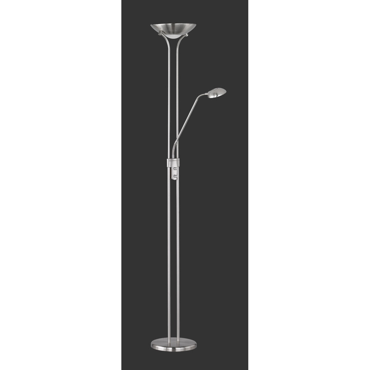 LED Vloerlamp - Trion Spockens - 25W - Warm Wit 3000K - 2-lichts - Dimbaar - Rond - Mat Nikkel - Aluminium