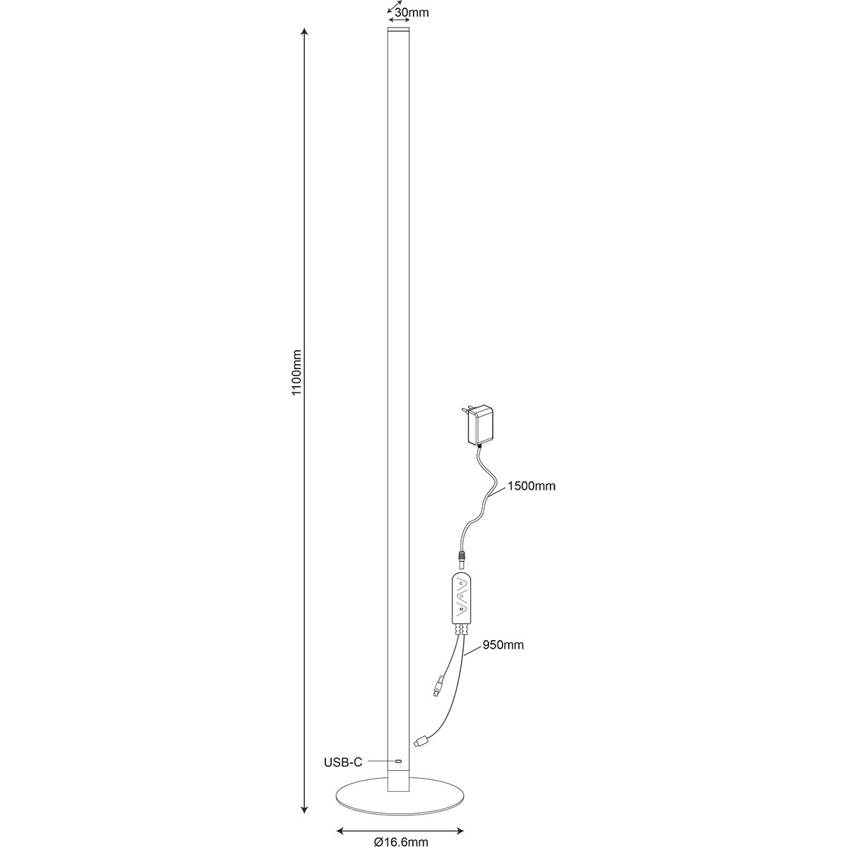 LED Vloerlamp - Trion Teno - 11W - RGBW - Dimbaar - Afstandsbediening - Zwart - Metaal