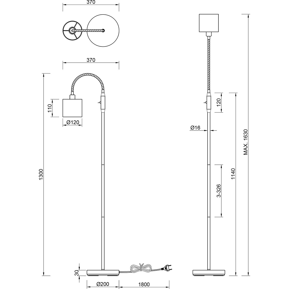 LED Vloerlamp - Trion Torry - E14 Fitting - 1-lichts - Rond - Mat Zwart/Goud - Aluminium - Max. 40W