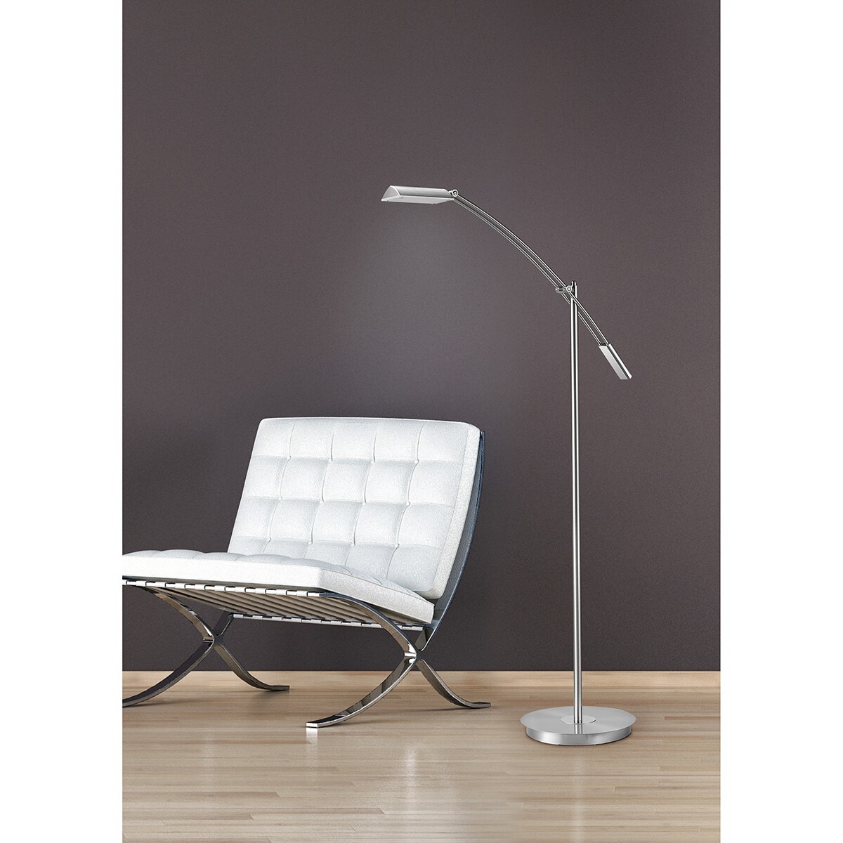 LED Vloerlamp - Trion Veroni - 12W - Warm Wit 3000K - Dimbaar - Rechthoek - Mat Nikkel - Aluminium