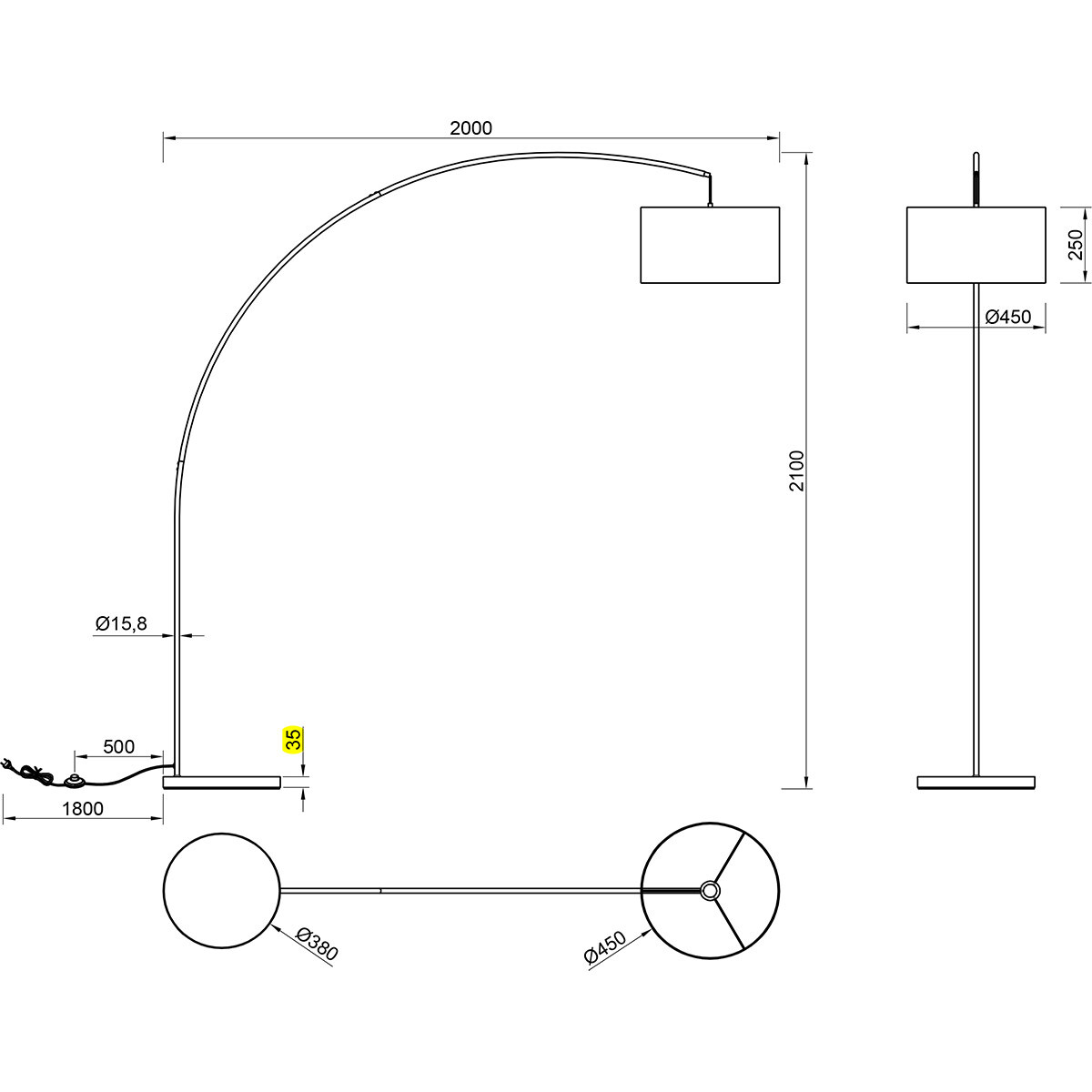 LED Vloerlamp - Trion Yavas - E27 Fitting - Voetschakelaar - Rond - Mat Wit - Metaal