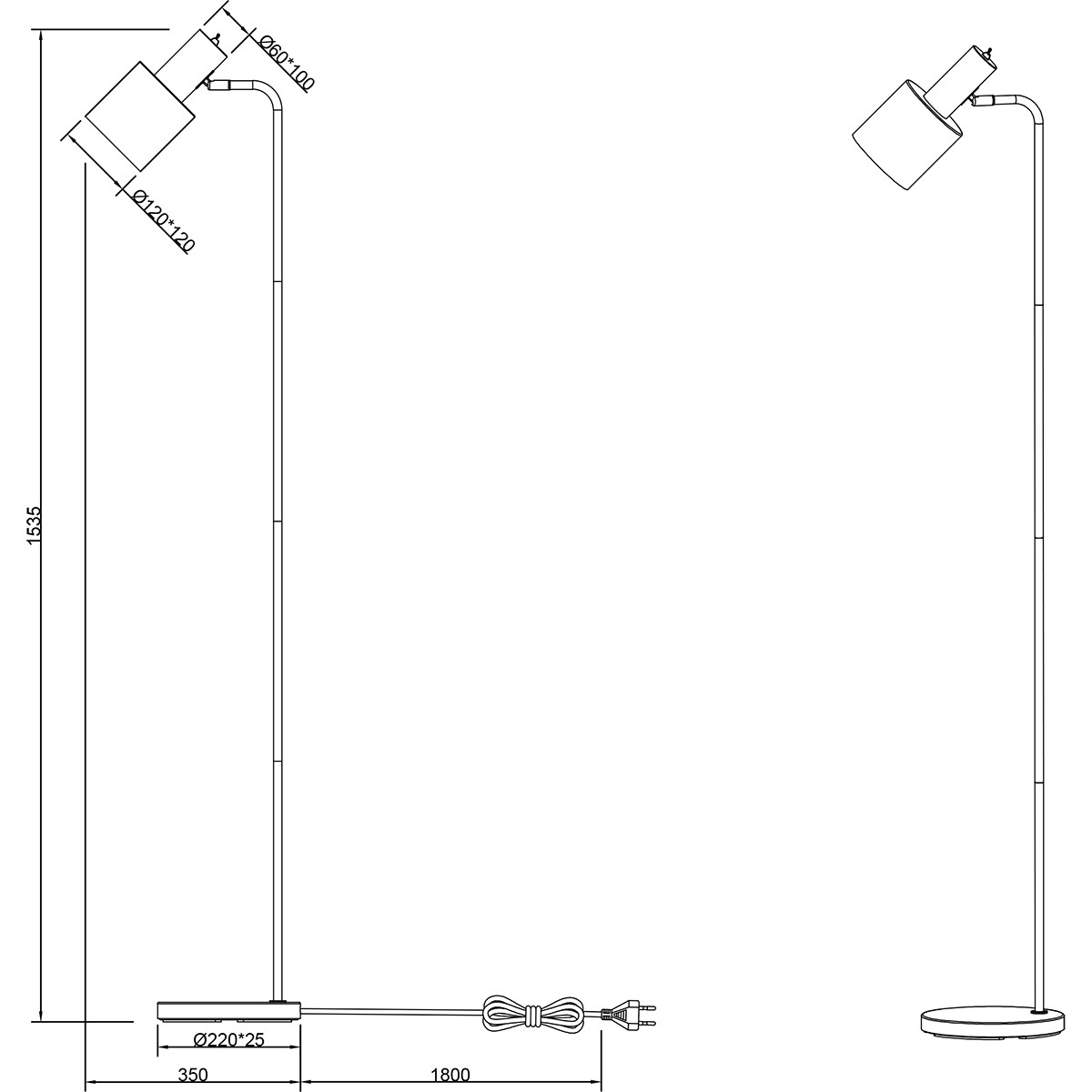 LED Vloerlamp - Vloerverlichting - Trion Alimo - E27 Fitting - Rond - Mat Zwart/Goud - Aluminium