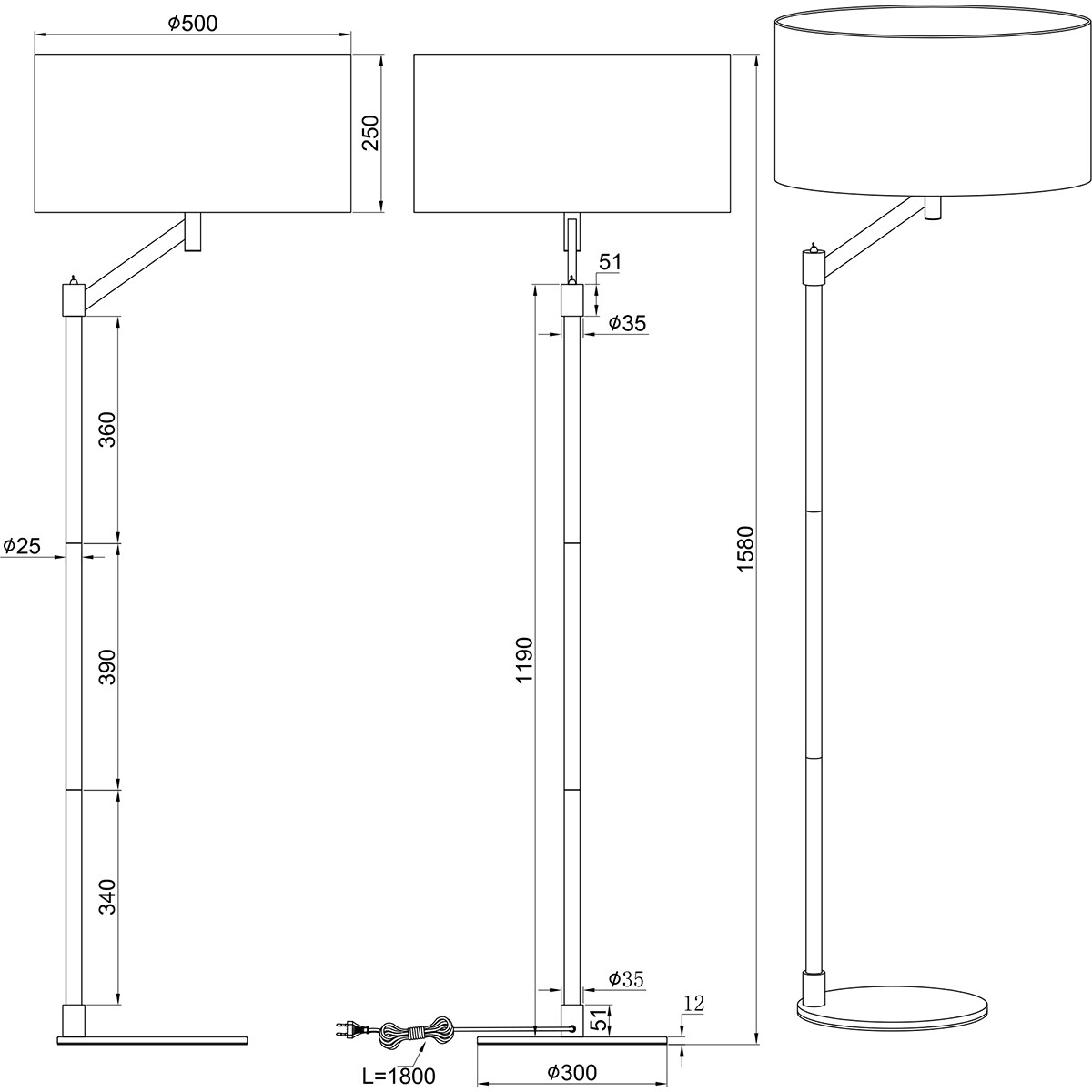 LED Vloerlamp - Vloerverlichting - Trion Cindy - E27 Fitting - Rond - Mat Goud - Aluminium