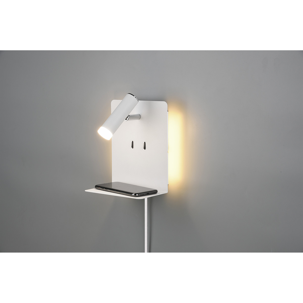 LED Wandlamp - Trion Elonant - 6W - Warm Wit 3000K - USB Oplaadfunctie - Mat Wit - Aluminium