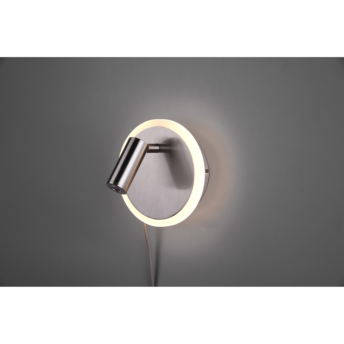 LED Wandlamp - Trion Jodan - 7W - Warm Wit 3000K - Rond - Mat Nikkel - Aluminium