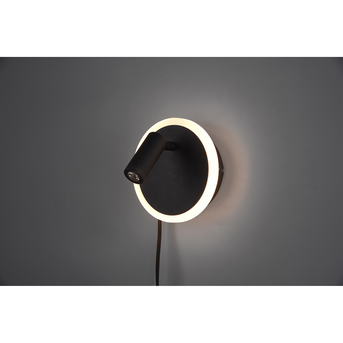 LED Wandlamp - Trion Jodan - 7W - Warm Wit 3000K - Rond - Mat Zwart - Aluminium