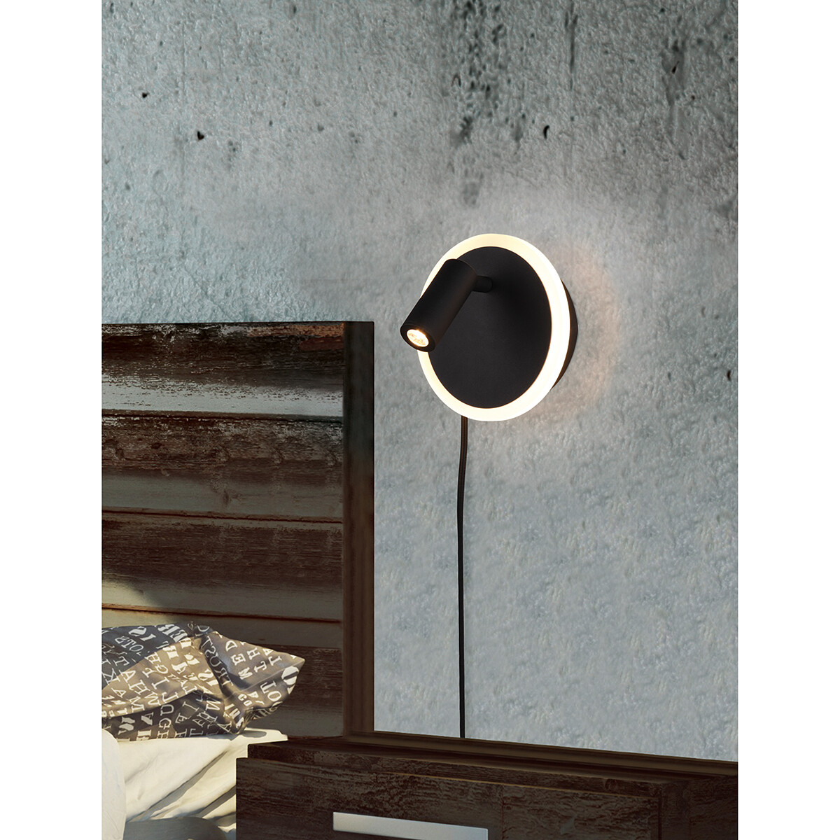 LED Wandlamp - Trion Jodan - 7W - Warm Wit 3000K - Rond - Mat Zwart - Aluminium