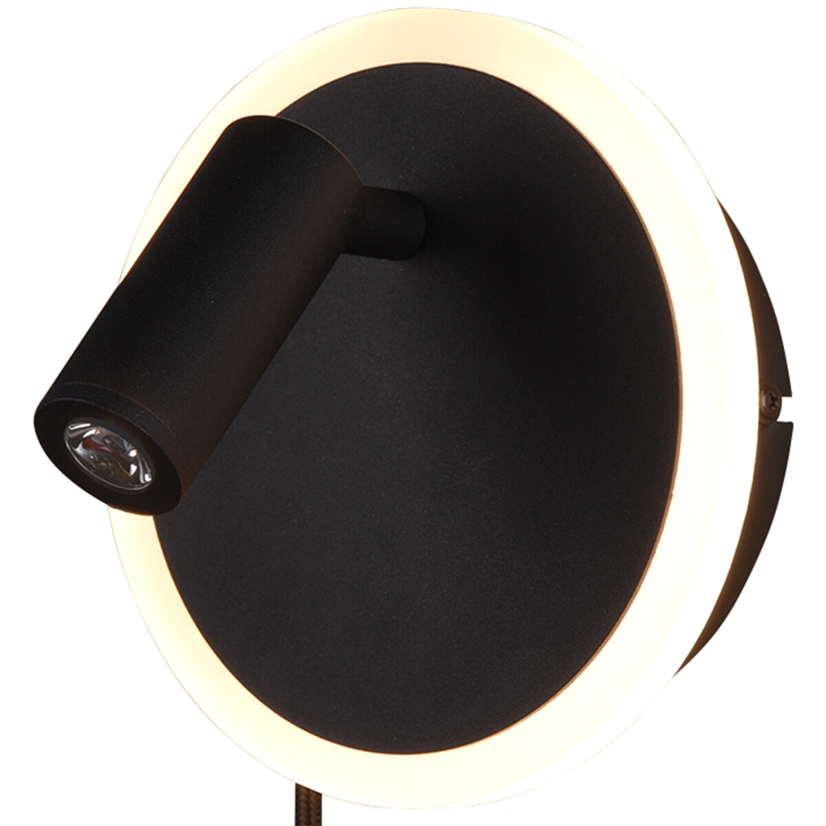 LED Wandlamp - Trion Jodan - 7W - Warm Wit 3000K - Rond - Mat Zwart - Aluminium