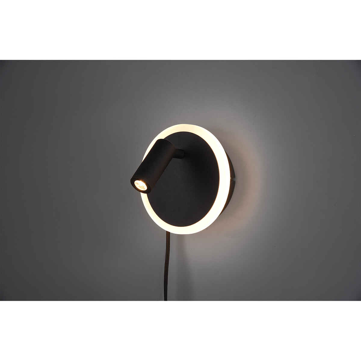 LED Wandlamp - Trion Jodan - 7W - Warm Wit 3000K - Rond - Mat Zwart - Aluminium