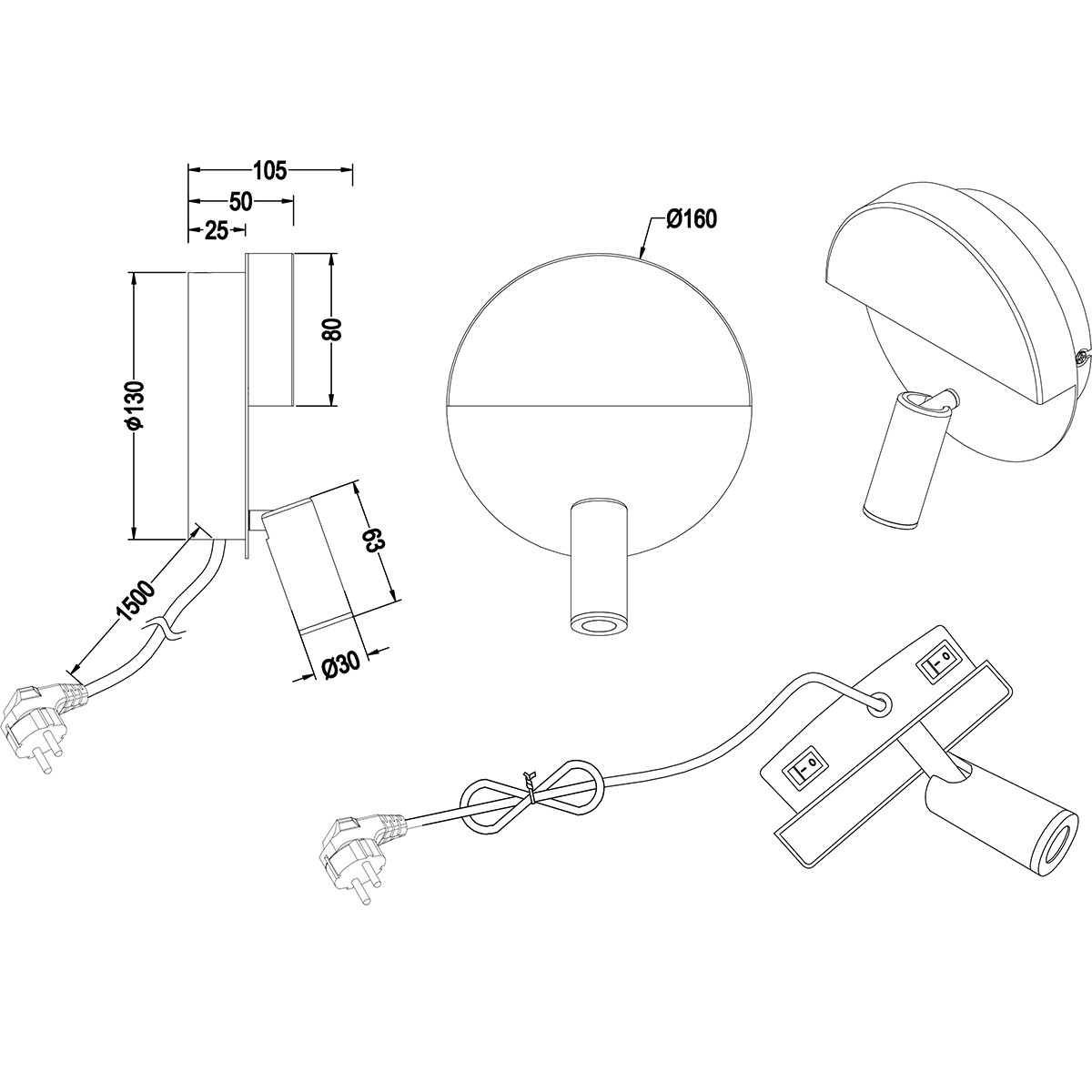 LED Wandlamp - Trion Marano - 8W - Warm Wit 3000K - Rond - Mat Zwart - Aluminium