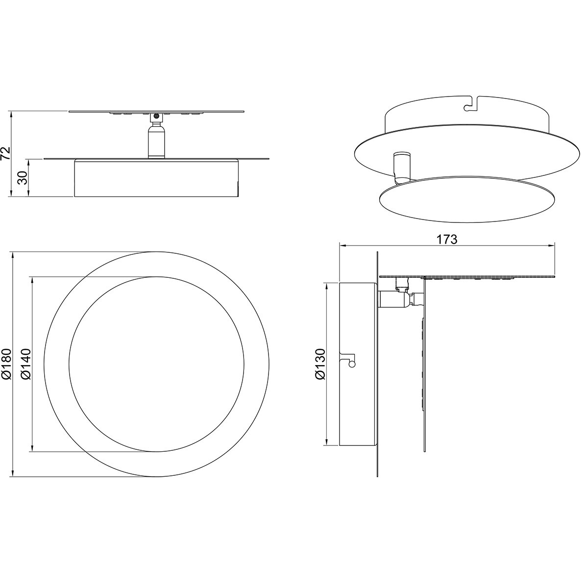 LED Wandlamp - Trion Marina - 6W - Warm Wit 3000K - Rond - Mat Wit - Metaal