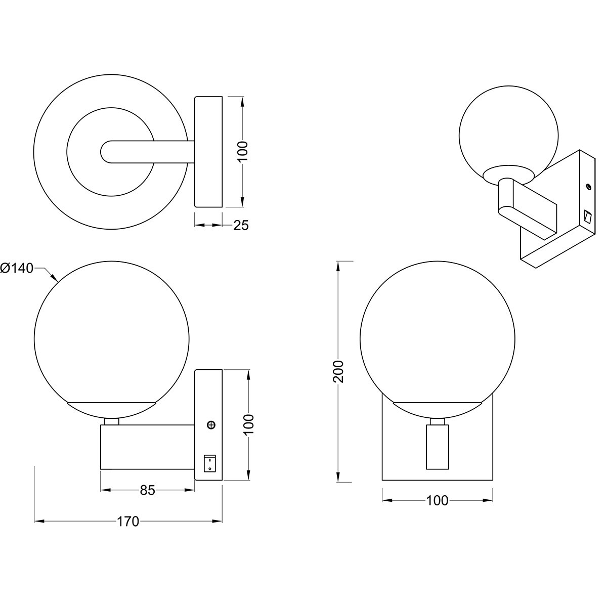 LED Wandlamp - Wandverlichting - Trion Aluk - E14 Fitting - Rond - Chroom - Metaal