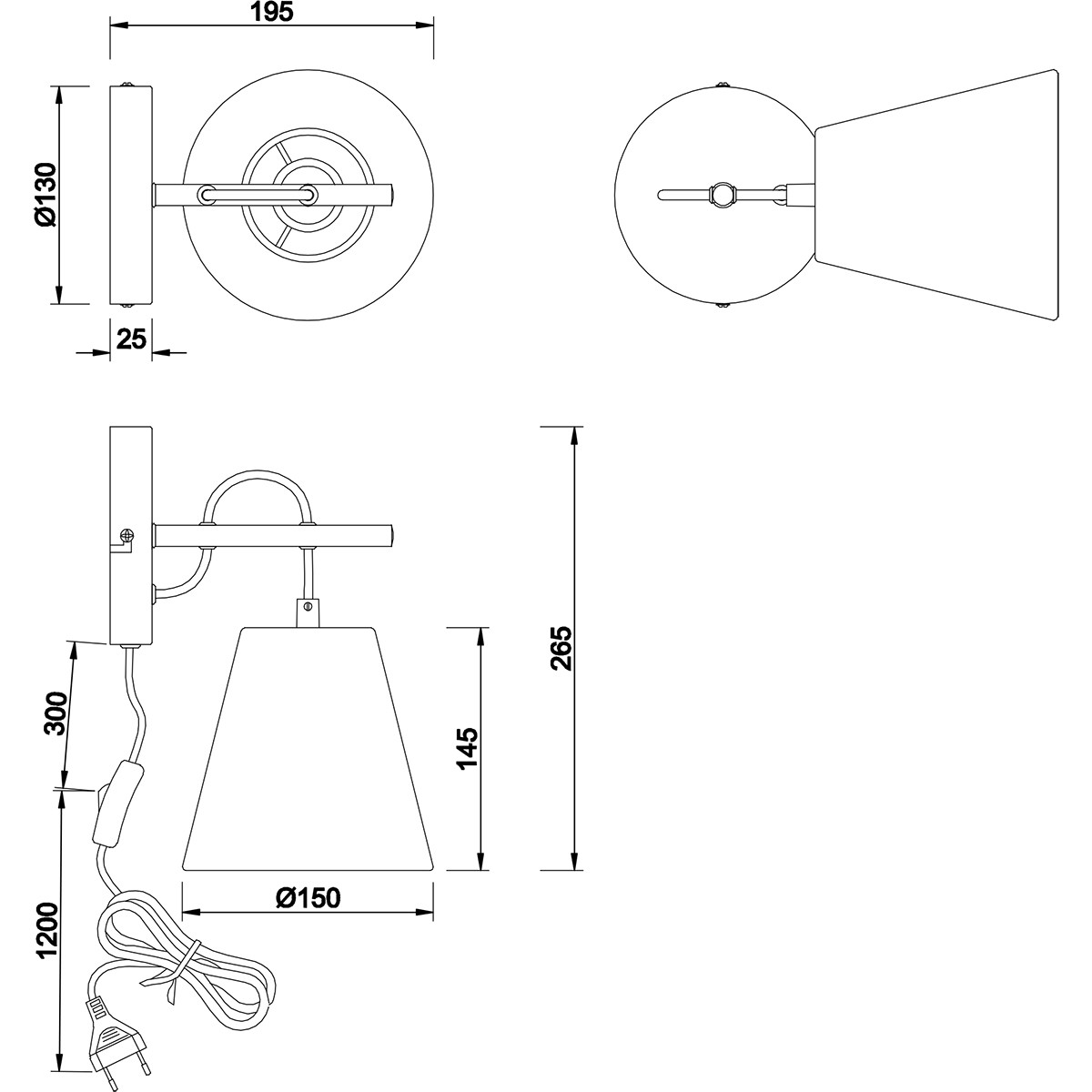 LED Wandlamp - Wandverlichting - Trion Andra - E14 Fitting - Rond - Mat Zwart - Aluminium